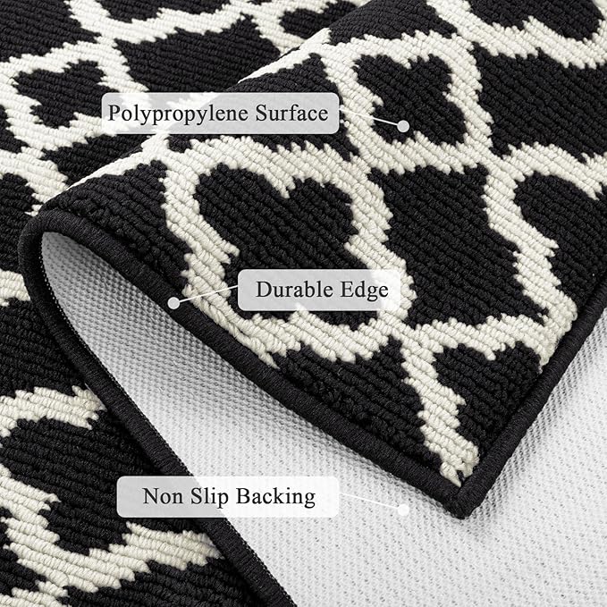 U'Artlines Long Runner Rug for Hallway 2×8feet Non Slip Kitchen Floor Carpet Runners Black and White Geometric Pattern Machine Washable Area Rug for Entryway Bathroom