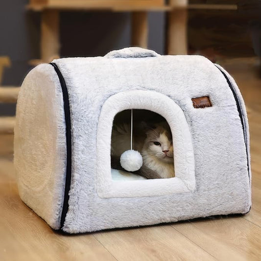 cat Bed cave-cat beds for Indoor Cats,Soft and Comfortable Cute Pet Bed，cat House,with Removable Washable Cushioned Pillow,Enclosed cat Bed,Kitty pet hut、Hideaway,Small Large Dog Tent (Grey)