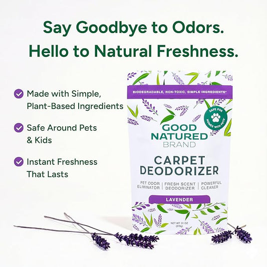 Good Natured Brand | Carpet Deodorizer & Freshener Powder | 31 oz Pet Odor Eliminator for Strong Odor & Pet Urine | Fresh Natural Lavender Scent | Safe for Homes with Pets