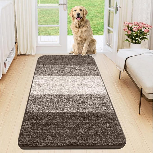 Smiry Dog Door Mat for Muddy Paws, Absorbs Moisture and Dirt, Low-Profile Entryway Mat with Non-Slip Backing, Entry Indoor Outdoor Doormat for Inside Floor (59x20 Inches, Light Brown, Striped)