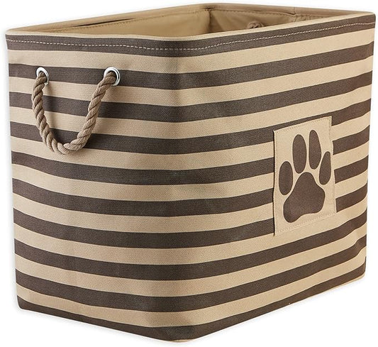Bone Dry Pet Storage Collection Striped Paw Patch Bin, Large Rectangle, Brown