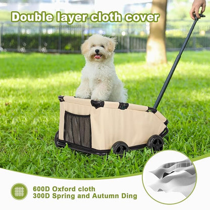 Foldable Pet Wagon with Handle, Pink and Black, Rolling Dog Stroller Cart (Khaki)