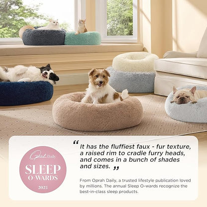 Bedsure Calming Cat Beds for Indoor Cats - Small Cat Bed Washable 20 inches, Anti-Slip Round Fluffy Plush Faux Fur Pet Bed, Fits up to 15 lbs Pets, Garden Green
