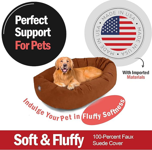 Majestic Pet 40 Inch Suede Calming Dog Bed Washable – Cozy Soft Round Dog Bed with Spine Support for Dogs to Rest Their Head - Fluffy Donut Dog Bed 40x29x9 (Inch) - Round Pet Bed Large – Rust (2025)