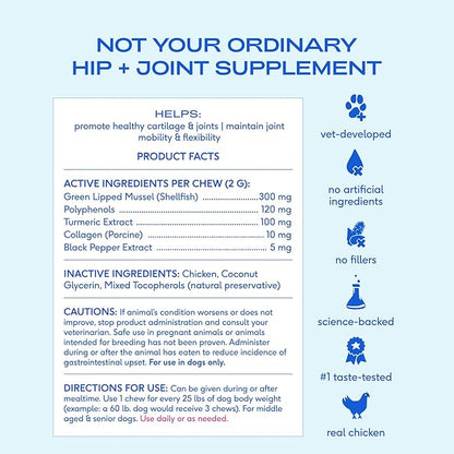 Native Pet Inflammatory Care - Pain Relief for Dogs - Green-Lipped Mussel, Turmeric & Collagen for Dogs - Hip and Joint Supplement Supports Healthy Inflammatory Response & Joint Comfort - 30 Chews