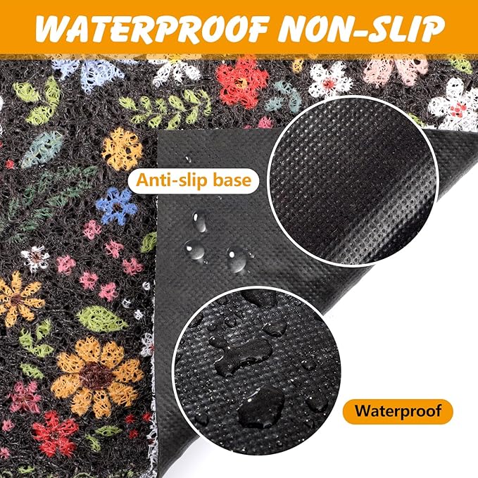 Cat Litter Mat, 20x15 in Litters Box Mat Waterproof Non-Slip Easy to Clean Washable Trapping Mat for Kitty(Black Leaves)