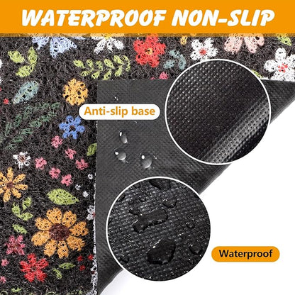 Cat Litter Mat, 20x15 in Litters Box Mat Waterproof Non-Slip Easy to Clean Washable Trapping Mat for Kitty(Black Leaves)