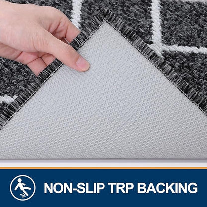 Finchitty Indoor Door Mat, Dirt Resistant and Absorbent, Low-Profile, Non-Slip, Washable Inside Floor Mats for Front Door, Back, and Entrance, 71" x 47", Black