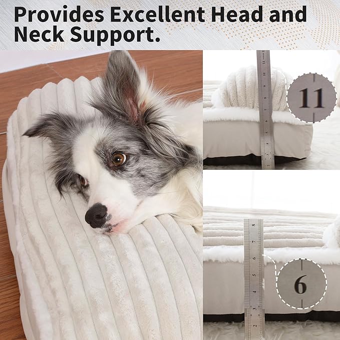 KHONSU PET Dog Bed with Pillow 4in Orthopedic Pad for Large Dogs up to 110 lbs Waterproof Removable Cover Machine Washable for XXL Dogs