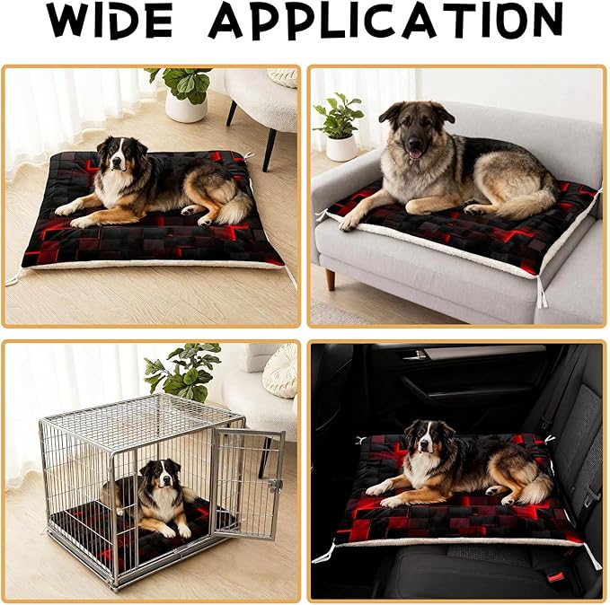 Dog Cat Bed Mat Ultra Soft Fluffy Pet Bed Washable Fashion Dog Crate Beds Comfy Comfy Pet Sleeping Pad Suitable for Pet Raised Bed(30"x26",Red Black)