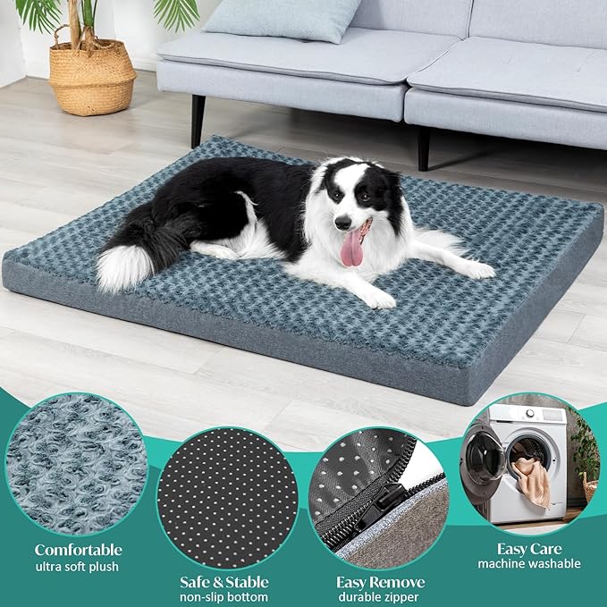 KHONSU PET Dog Bed Mat Plush 3.5in Orthopedic Pad for Large Dogs up to 90 lbs Waterproof Removable Cover Machine Washable for Extra Large Dogs