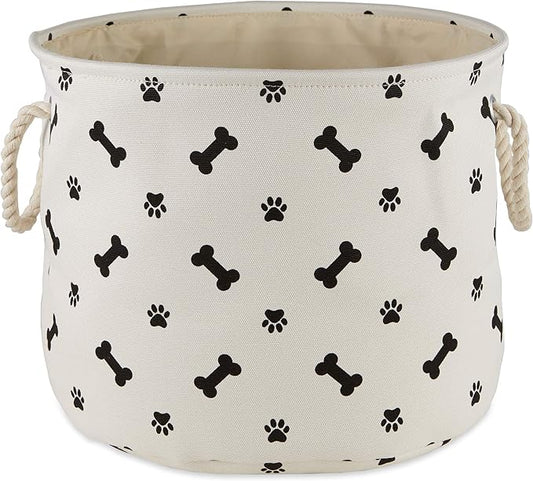Bone Dry Pet Storage Collection Paw and Bone Print, Medium Round, 12x15x15", Black