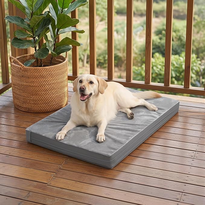 Waterproof Dog Beds Large Sized Dogs, Outdoor Washable Orthopedic Pet Bed with Removable Cover Reversible, Foam Pets Bed Durable Anti-Slip Bottom, 36"x27", Gray
