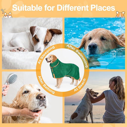 Bienbee Dog Bathrobe, Quick Drying Super Absorbent Dog Robes for After Bath, Warm Keeping Dogs Towel, Dogs Bath Supplies, Dark Green XXL