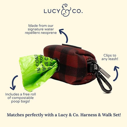 Lucy & Co. Holly Jolly Dog Poop Bag Holder - Cute Designer Pet Waste Bag Dispenser, One Size, Red Buffalo Plaid