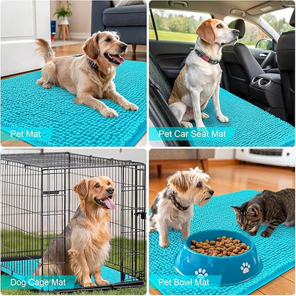 OLANLY Dog Door Mat for Muddy Paws 40x32, Absorbs Moisture and Dirt, Absorbent Non-Slip Washable Doormat, Quick Dry Chenille Mud Mat for Dogs, Entry Indoor Entryway Carpet for Inside Floor, Aqua Blue
