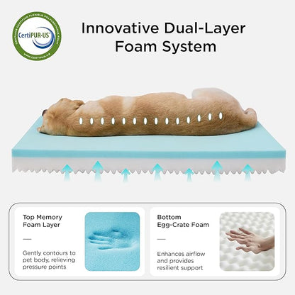 Bedsure Memory Foam Dog Crate Bed for Extra Large Dogs - XL Orthopedic Pet Beds with Removable Washable Cover and Nonskid Bottom - Plush Flannel Fleece Top Pet Mat, Grey