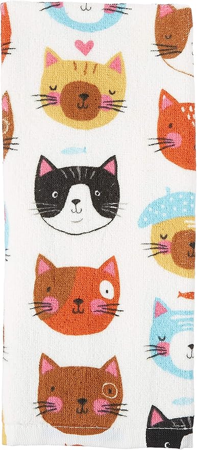 Kay Dee R3820 Designs Crazy Cat Terry Kitchen Towel, 16" x 26", Various, White, Multicolor