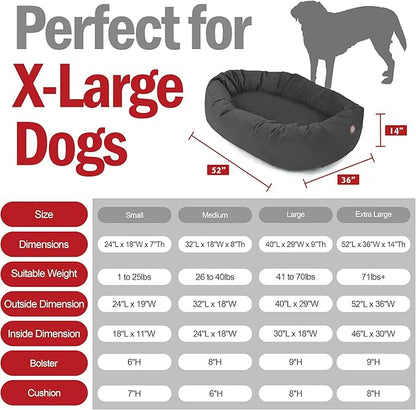 Majestic Pet 52 Inch Suede Calming Dog Bed Washable – Cozy Soft Round Dog Bed w/Spine Support for Dogs to Rest Head - Fluffy Donut Dog Bed 52x35x11 (Inch) - Round Pet Bed X- Large – Gray (2025)