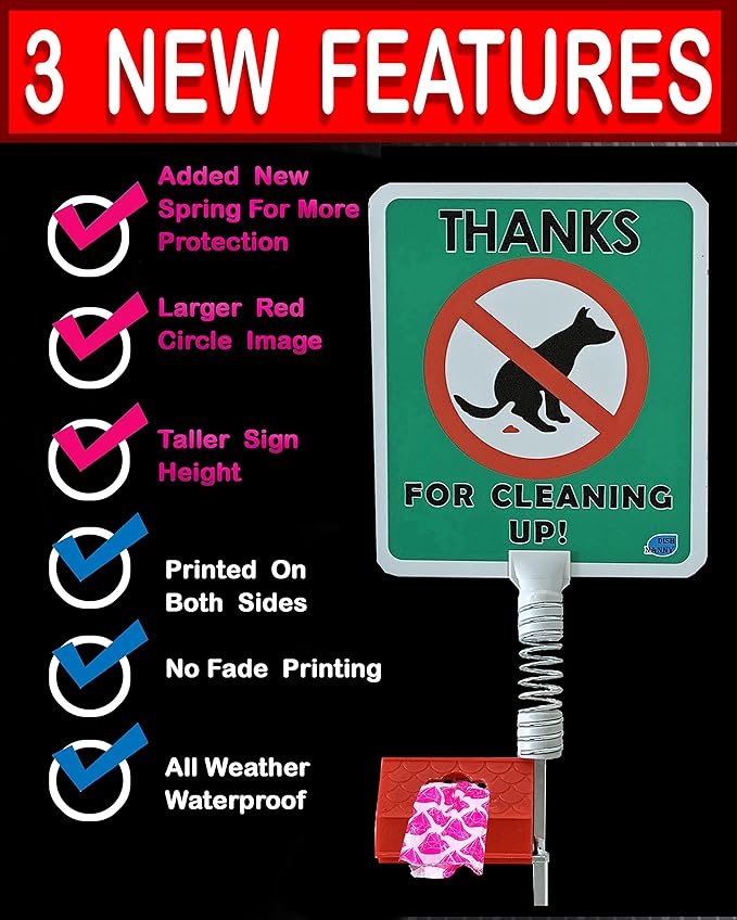 No Poop Dog Signs Poop Bag Dispenser | Stop Dogs from Pooping On Your Lawn | Sign Reads: Thanks For Cleaning Up | Protect Property | No Poo | No Pooper Scooper | (Thanks For Cleaning Up)