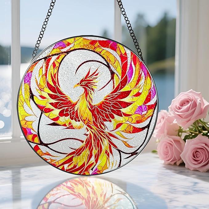 Stained Glass Window Hanging, Stained Glass Suncatcher, Phoenix Sun Catcher, Window Decor, Phoenix Gift, Gifts for Mothers Day, Christmas or Birthday Gift, Gifts for Her Mom Grandmother Daughter