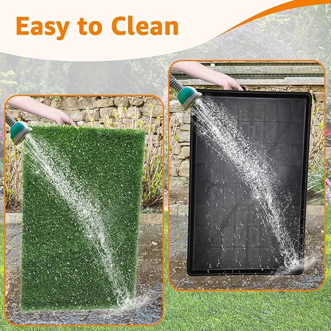 LOOBANI Large Dog Grass Pad with Tray - 35x23in Dog Litter Box with 2-Pack Replacement Artificial Grass Puppy Training Pads - Potty Tray for Balcony Apartment Indoor Outdoor Use