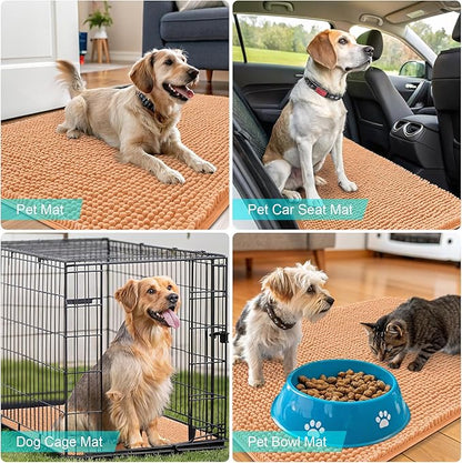 OLANLY Dog Door Mat for Muddy Paws 50x30, Absorbs Moisture and Dirt, Absorbent Non-Slip Washable Doormat, Quick Dry Chenille Mud Mat for Dogs, Entry Indoor Entryway Carpet for Inside Floor, Orange
