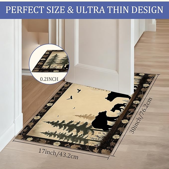 Door Mat, Bear Family Rugs for Front Door,Non-Slip Vintage Forest Low Profile Indoor Outdoor Welcome Mat for Entry Patio, Porch, Hallways,Kitchen 30 x 17 Inch