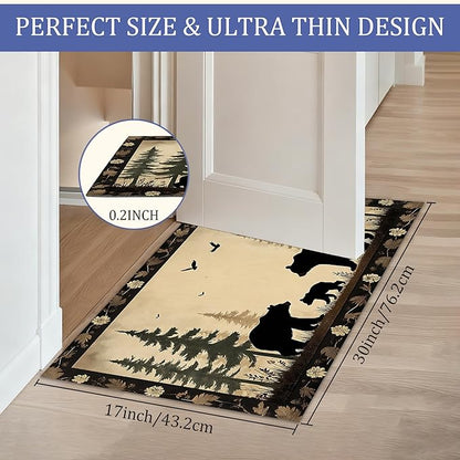 Door Mat, Bear Family Rugs for Front Door,Non-Slip Vintage Forest Low Profile Indoor Outdoor Welcome Mat for Entry Patio, Porch, Hallways,Kitchen 30 x 17 Inch