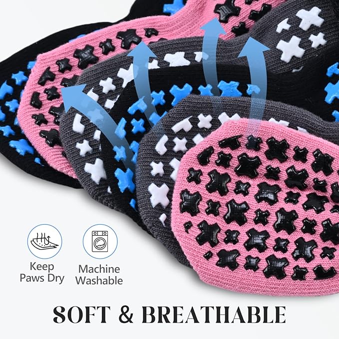 Non-Slip Dog Socks for Hardwood Floors Anti Slip Double-Sided Grippy Socks for Senior Dogs to Prevent Licking Paws, Scratching & Hot Pavement Premium Dog Paw Protector with Grippers Black XXL