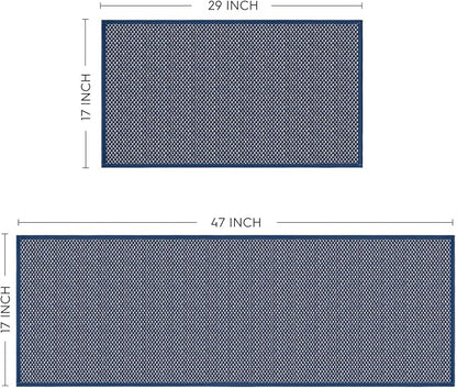 Artoid Mode Washable Non Slip Blue Kitchen Rugs and Mats Set of 2, Rubber Backing Absorbent Kitchen Mats for Floor Front of Sink - 17x29 and 17x47 Inch