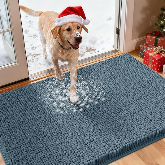 IM HOME Large Dog Door Mats for Muddy Paws, 48" x 30" Chenille Absorbent Mud Mat for Dogs, Non Slip Heavy Dog Rugs for Muddy Paws, Soft Indoor Door Mat for Entryway, Mud Paw, Inside Floor, Dusty Blue