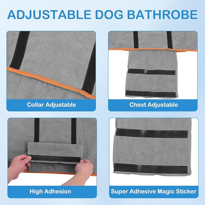 Large Dog Sweatshirts for Dogs, Bath Robe for Puppy After Shower, Soft Dogs Quick Drying Coat, Dog Bath Supplies, Towels with Adjustable Belly Strap Medium Robes