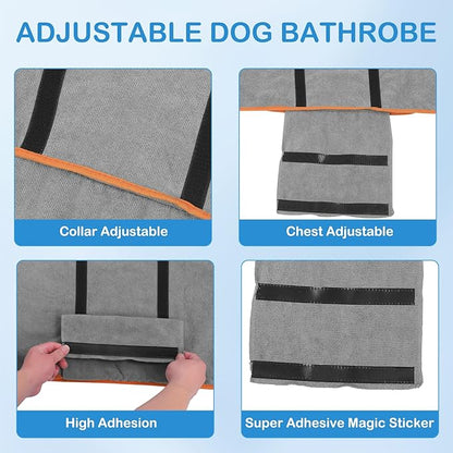 Large Dog Sweatshirts for Dogs, Bath Robe for Puppy After Shower, Soft Dogs Quick Drying Coat, Dog Bath Supplies, Towels with Adjustable Belly Strap Medium Robes