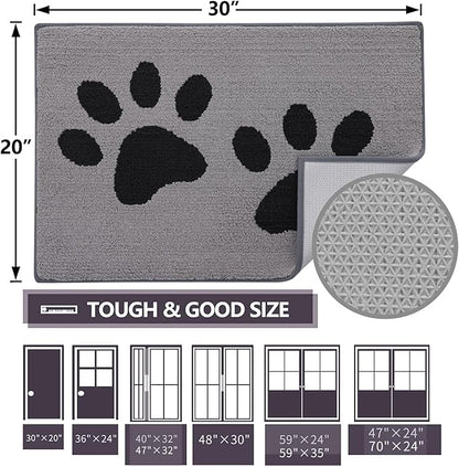 Buganda Dog Door Mat for Muddy Paws, Absorbent Dirt Trapper Washable Indoor Doormats, Non Slip Low-Profile Mud Mat for Dogs, Front Entrance Doormat for Inside Floor (59x35 Inches, Grey)