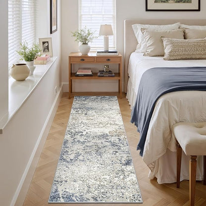 Art&Tuft Runner Rug 2'6x8' - Anti-Slip Backing Abstract Hallway Rug, Stain Resistant Kitchen Rugs, Foldable Machine Washable Area Rug(TPR18-Blue, 2'6x8')