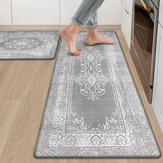Ileading Anti Fatigue Kitchen Rugs Sets of 2 Cushioned Kitchen Mats for Floor Waterproof Kitchen Mat Set Non Slip Comfort Standing Mat for Kitchen, Office, Sink, Laundry