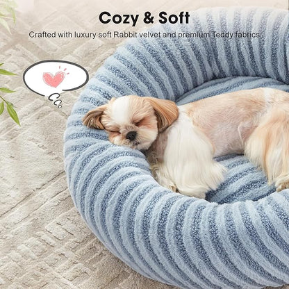 MIXJOY Dog Beds for Small Dogs, Washable Dog Bed with Removable Cover, Small Cat Bed for Indoor Cats, Calming Soft Dount Pet Beds with Anti Slip Bottom, Cute Puppy Beds, 23"x23"x8", Blue