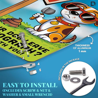 2 PC Clean Up After Your Dog Signs, 8x12 Aluminum 1mm Reflective No Dog Poop Sign, Single-Sided for Lawn or Yard