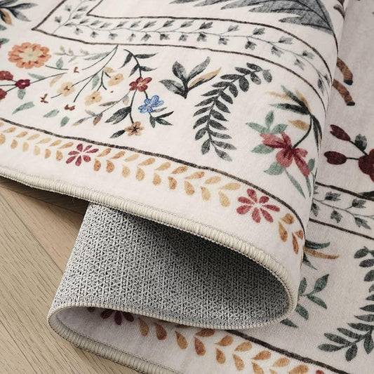 Rugcomf Runner Rug for Kitchen Rug Non Slip 2'x6' Washable Rugs with Rubber Backing Soft Floral Animal Carpet Runner for Kitchen, Laundry, Bedroom, Bathroom (Beige)