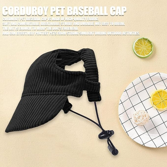 Dog Baseball Cap, Dog Cat Summer Beach Visor Hat with Ear Holes, Adjustable Puppy Sunbonnet Headdress (Black, X-Large)