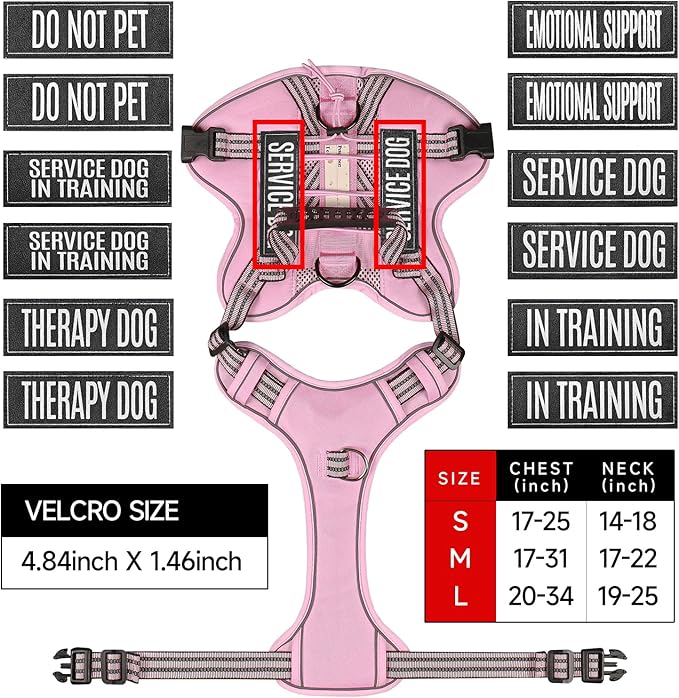 Service Dog Tactical Vest Harness and Leash Set Medium Sized Dog Emotional Support- Tactical Dog Harness Training Collar with Name (Pink, S)
