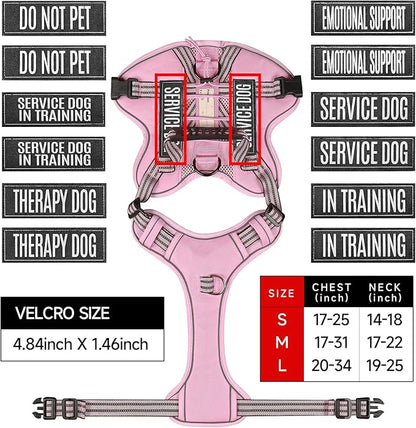 Service Dog Tactical Vest Harness and Leash Set Medium Sized Dog Emotional Support- Tactical Dog Harness Training Collar with Name (Pink, S)