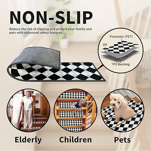 Non-Slip Carpet Stair Treads 7PCS, 8"x30" Peel and Stick Stair Runner for Wooden Steps Indoor, Washable Reusable Adhesive Backing, Pet-Friendly Safety Mats for Kids, Elders, Dogs