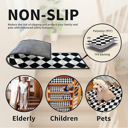 Non-Slip Carpet Stair Treads 15PCS, 8"x30" Peel and Stick Stair Runner for Wooden Steps Indoor, Washable Reusable Adhesive Backing, Pet-Friendly Safety Mats for Kids, Elders, Dogs