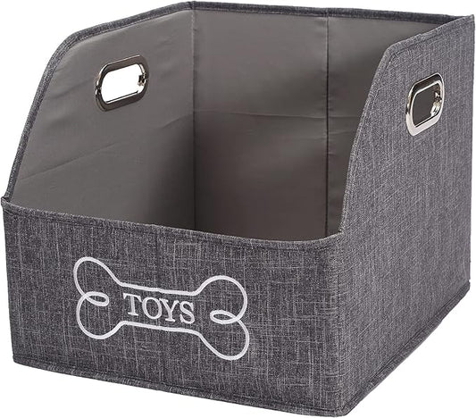 Foldable Dog Toy Basket-Dog Toys Bin-Dog Toy box-Storage Basket with Handle,Organizer Bin for Pet Toys, Blanket, Shelves, Closet -gray