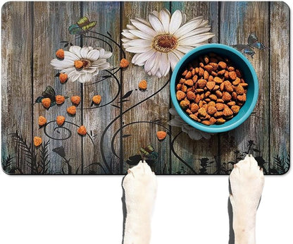 Dog Food Mats for Floors Absorbent, Cat Food Mat - Pet Cat Feeding Mat Quick Dry, Dog Bowl Mats for Water, Pet Supplies Feeding Placemat 12" x 20" Daisy