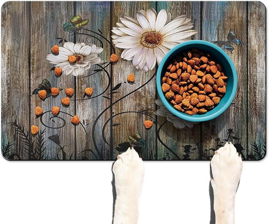 Dog Food Mats for Floors Absorbent, Cat Food Mat - Pet Cat Feeding Mat Quick Dry, Dog Bowl Mats for Water, Pet Supplies Feeding Placemat 12" x 20" Daisy