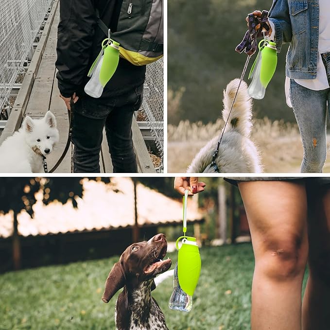 Dog Water Bottle, Portable Pet Water Dispenser Feeder Leak Proof with Drinking Cup Dish Bowl for Outdoor Walking, Hiking, Travel, 20OZ Water Bottle Fit for Small to Large Dogs and Cats Green