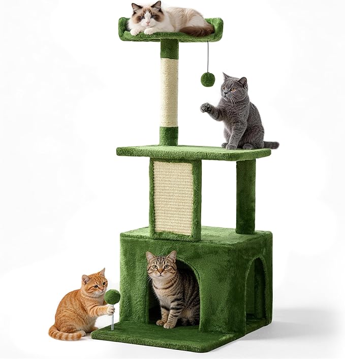 38.5In Cat Tree with Scratching Post, Cat Tree Tower with Condo for Indoor Use, Cat Furniture with Hanging Ball for Kitten and Cat Adult